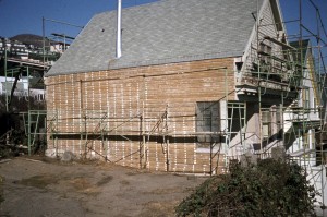 Prepping wood frame house in San Francisco / mid 1970's. Marshall Johnson Painting.