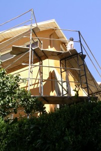 San Rafael, Marin, CA: Exterior Prep is finished; deep yellow C2 brand color goes on